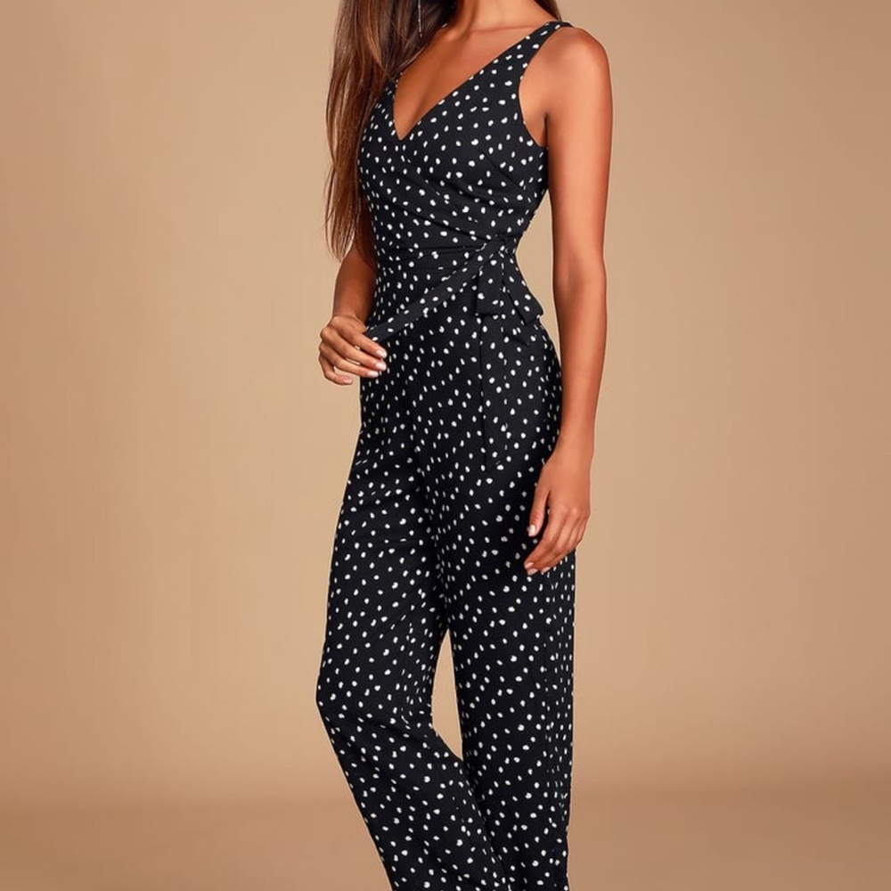 Black Polka Dot Sleeveless Jumpsuit